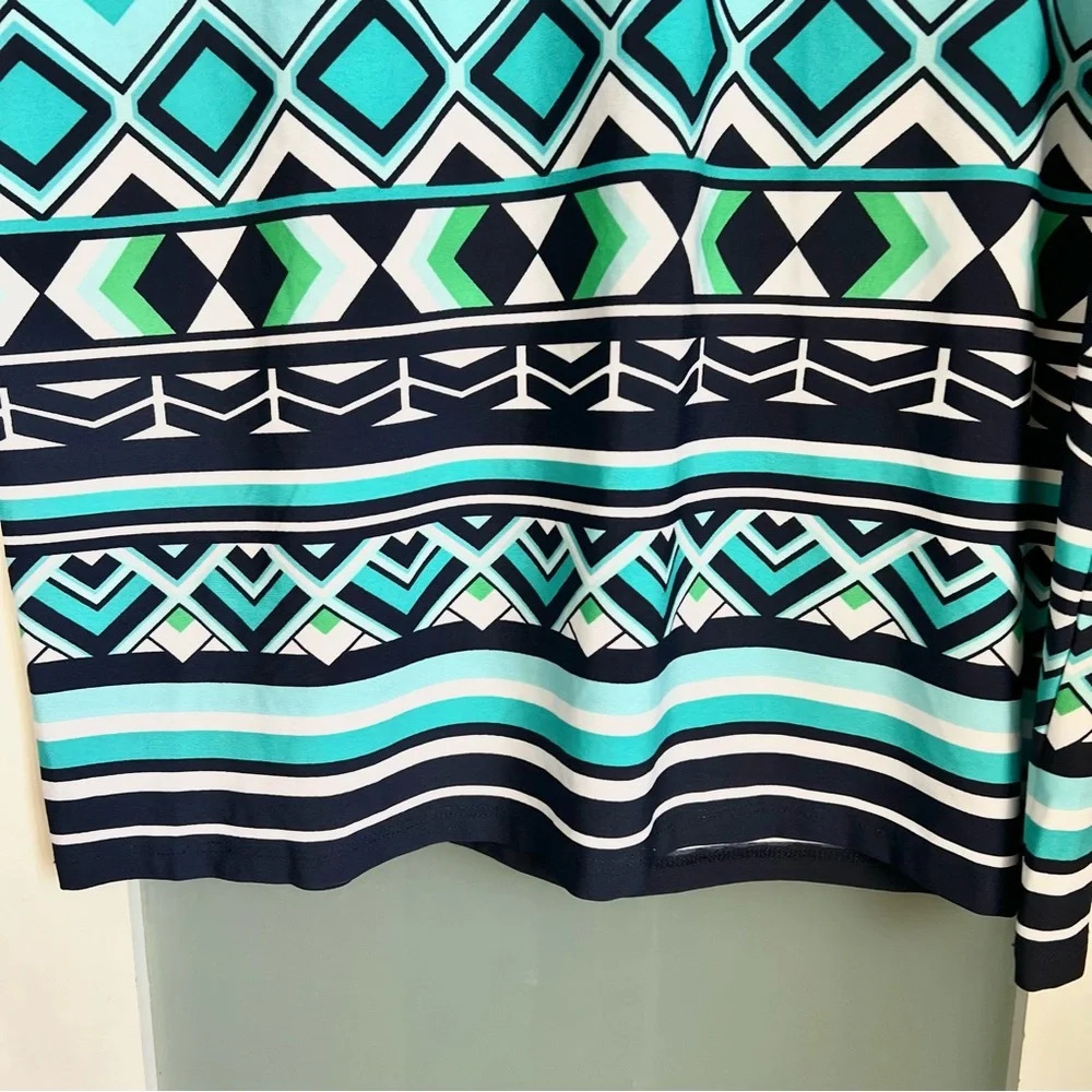 NWT Signature Camryn Dress Geometric Turquoise Navy Green Sheath Petite Size 14P - Picture 5 of 16